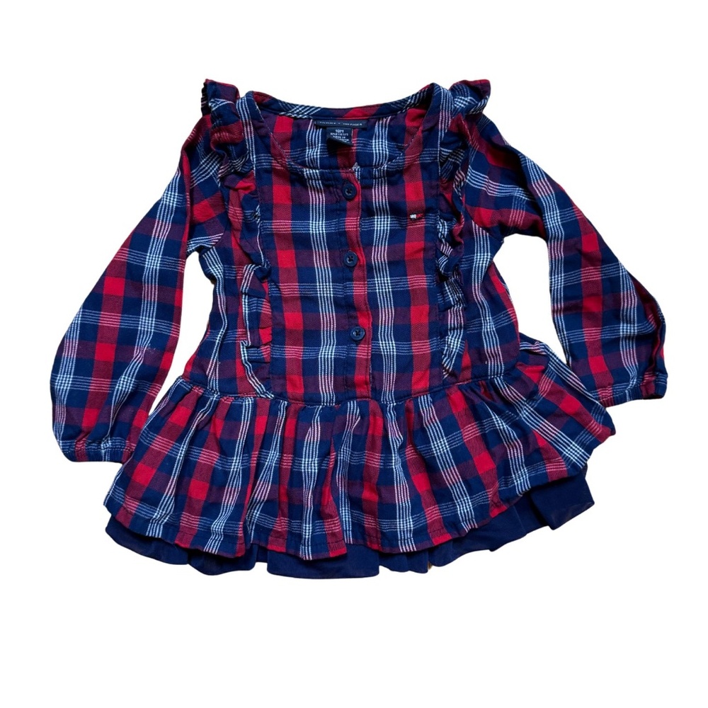 Tommy Hilfiger Baby Plaid Dress – 18 Months – Blue & Red, Long Sleeve